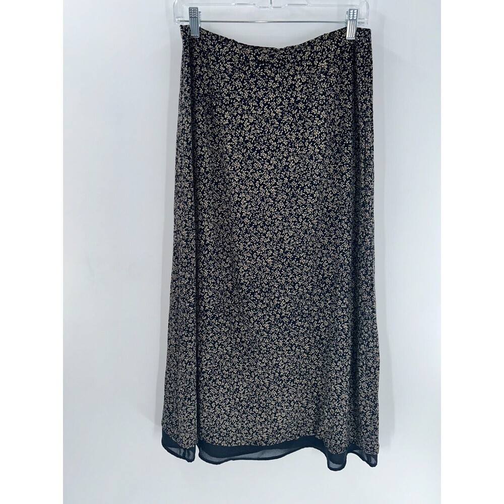 Women's Vintage Talbots Blue Beige Rayon Floral Midi Skirt Size 10